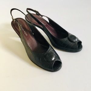 Etienne Aigner Leather Slingback Peeptoe Pump Blk